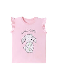 Girls Cotton Sweet Bunny Ruffle Sleeve T-Shirt