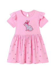 Girls Cotton Bunny Floral Short Sleeve Dress