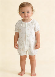 Baby Girl's Summer Bamboo Fiber Romper — Lightweight Design with Bellflower & Elf Bunny Print