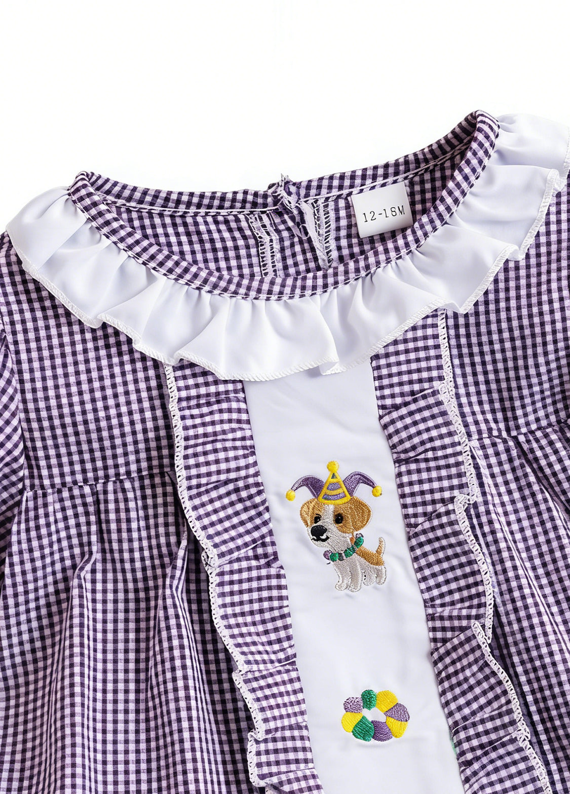Girls Embroidered Plaid Short Sleeve Dress