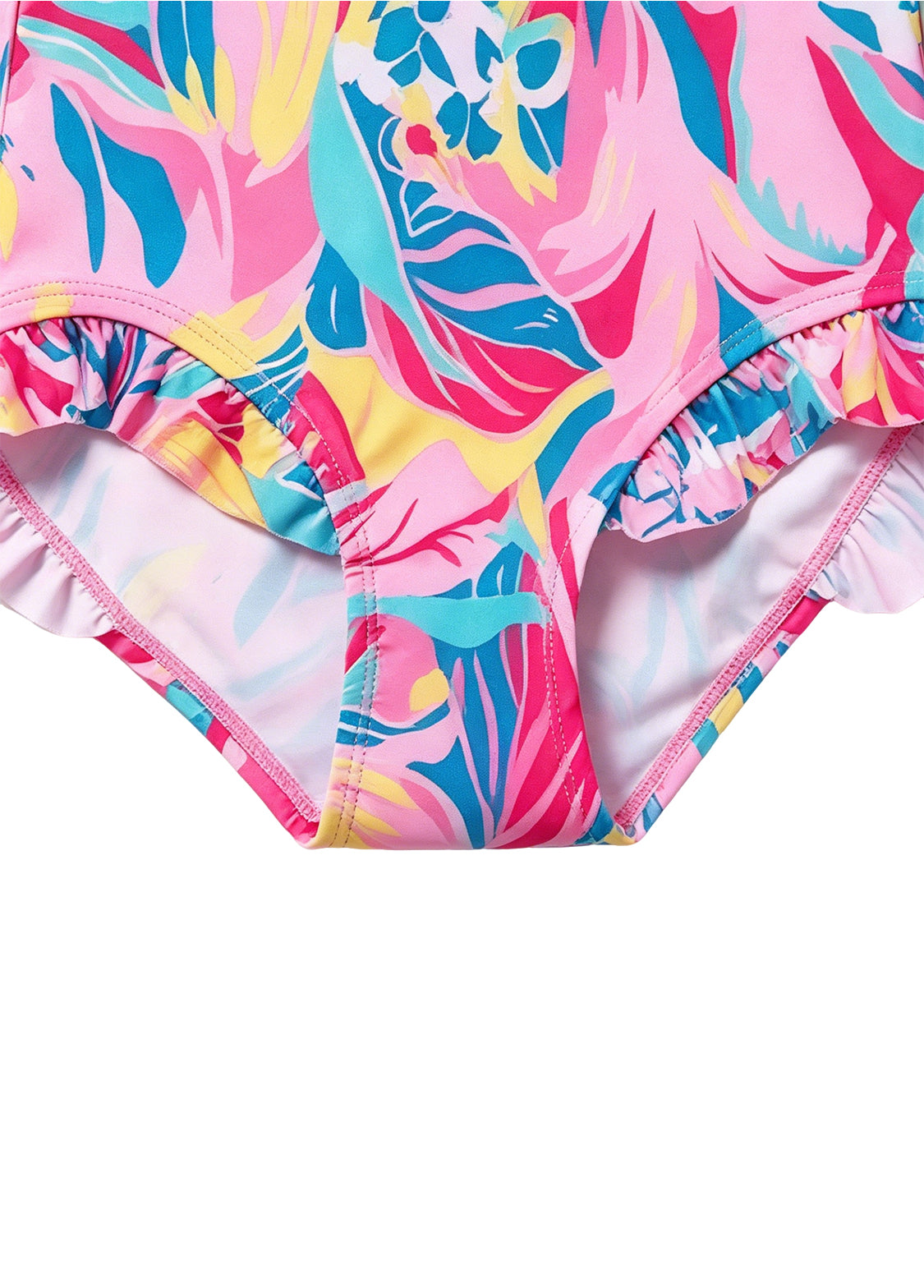 Girls' Cute Pink Floral-Center Swimsuit — Quick-Drying, Long-Sleeve, One-Piece Bodysuit