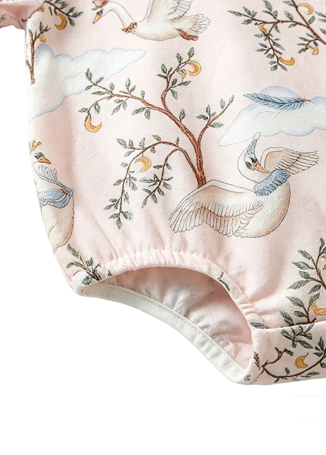 Baby Girl's Summer Antibacterial & Breathable Bamboo Fiber Short-Sleeve Romper with Swan Print