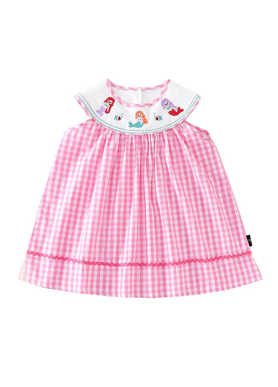 Girls Mermaid Embroidered Cotton Plaid Dress