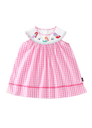 Girls Mermaid Embroidered Cotton Plaid Dress