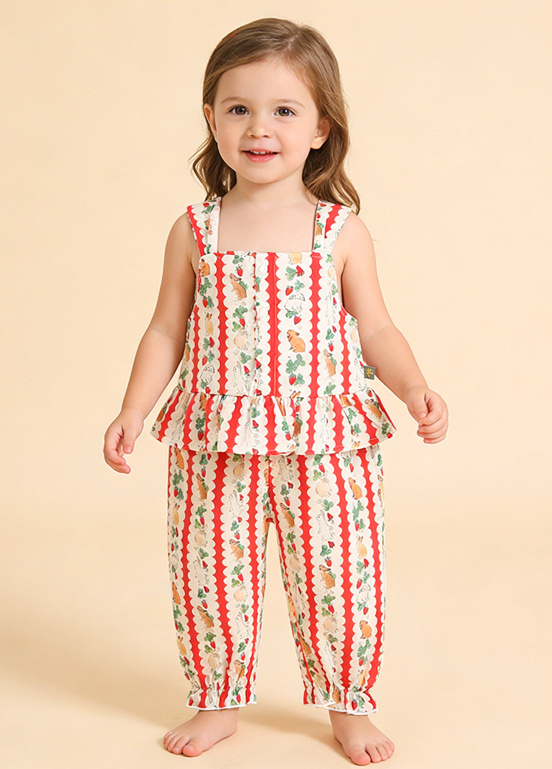 Girls Bunny Print Cotton Two-Piece Outfit