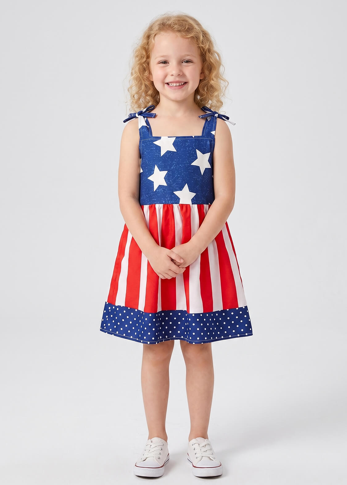 Toddler Girls July 4th Independence Day Patriotic Dress Kids Sleeveless Star and Stripe Ruffle Hem A-Line Sundress