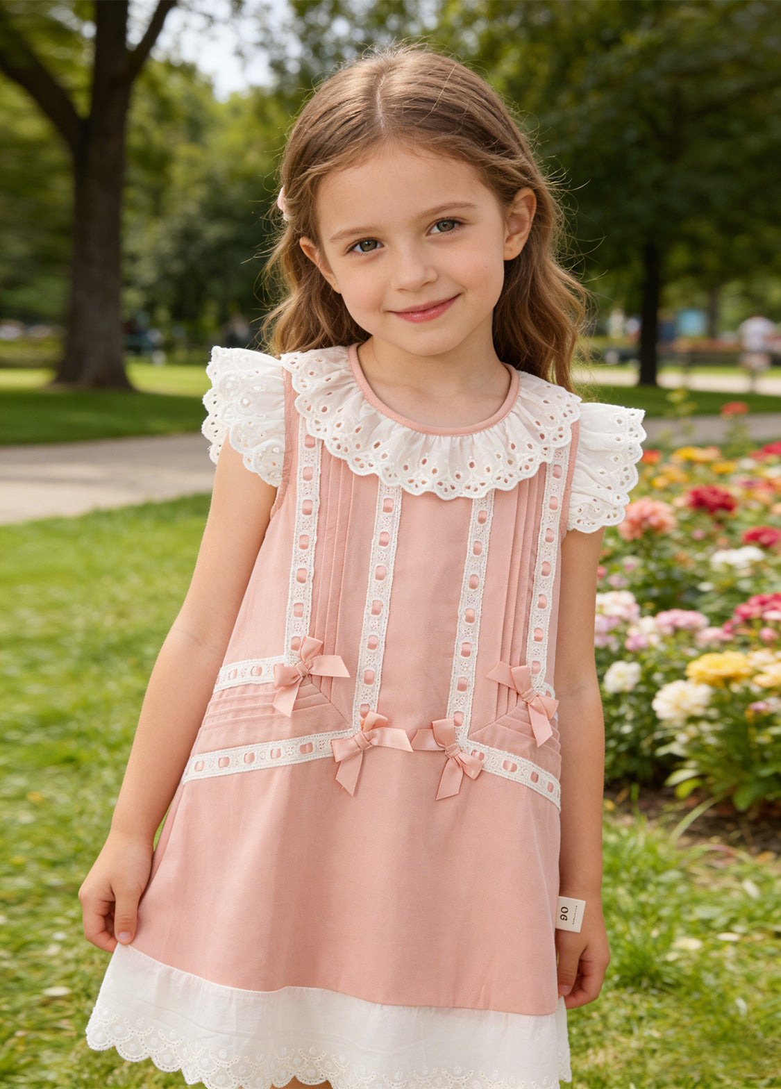 Girls Cotton Lace Trim Sleeveless Dress