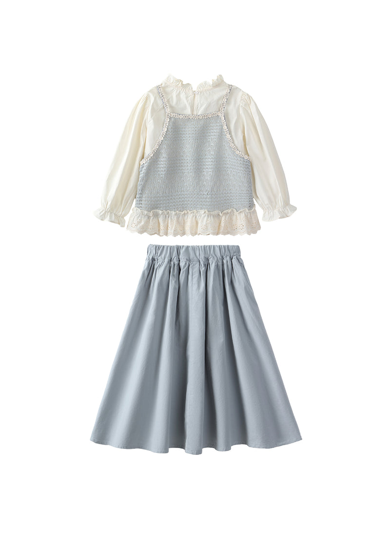 Girls Cotton Two-Piece Skirt Set