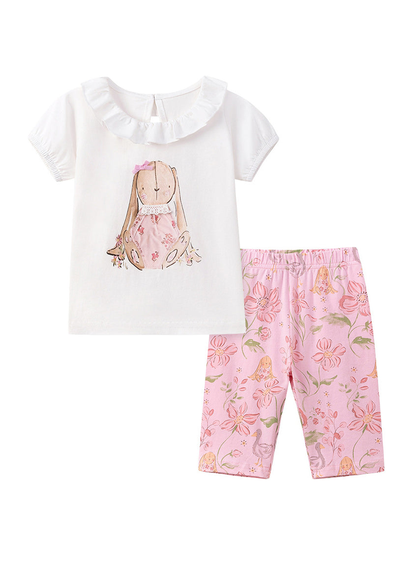 Girls Cotton Bunny Floral Two-Piece Set