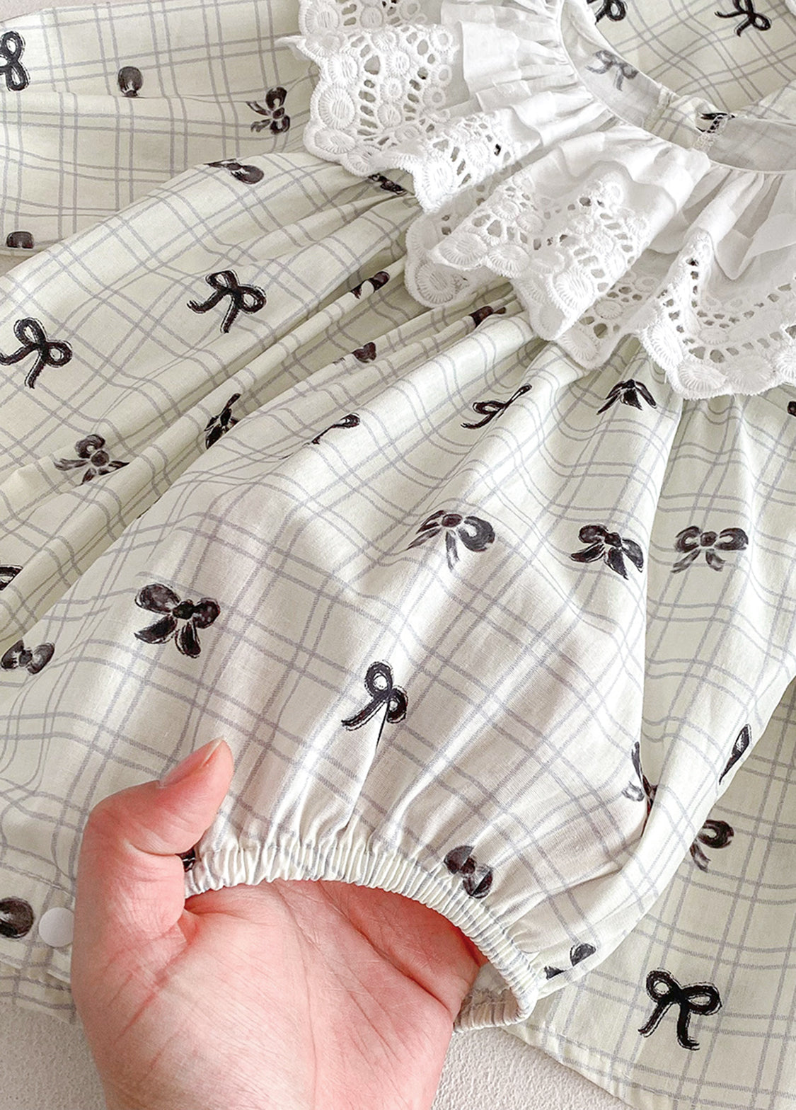 Baby Girls Pastoral Style Bowknot Romper With Hairband