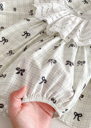 Baby Girls Pastoral Style Bowknot Romper With Hairband