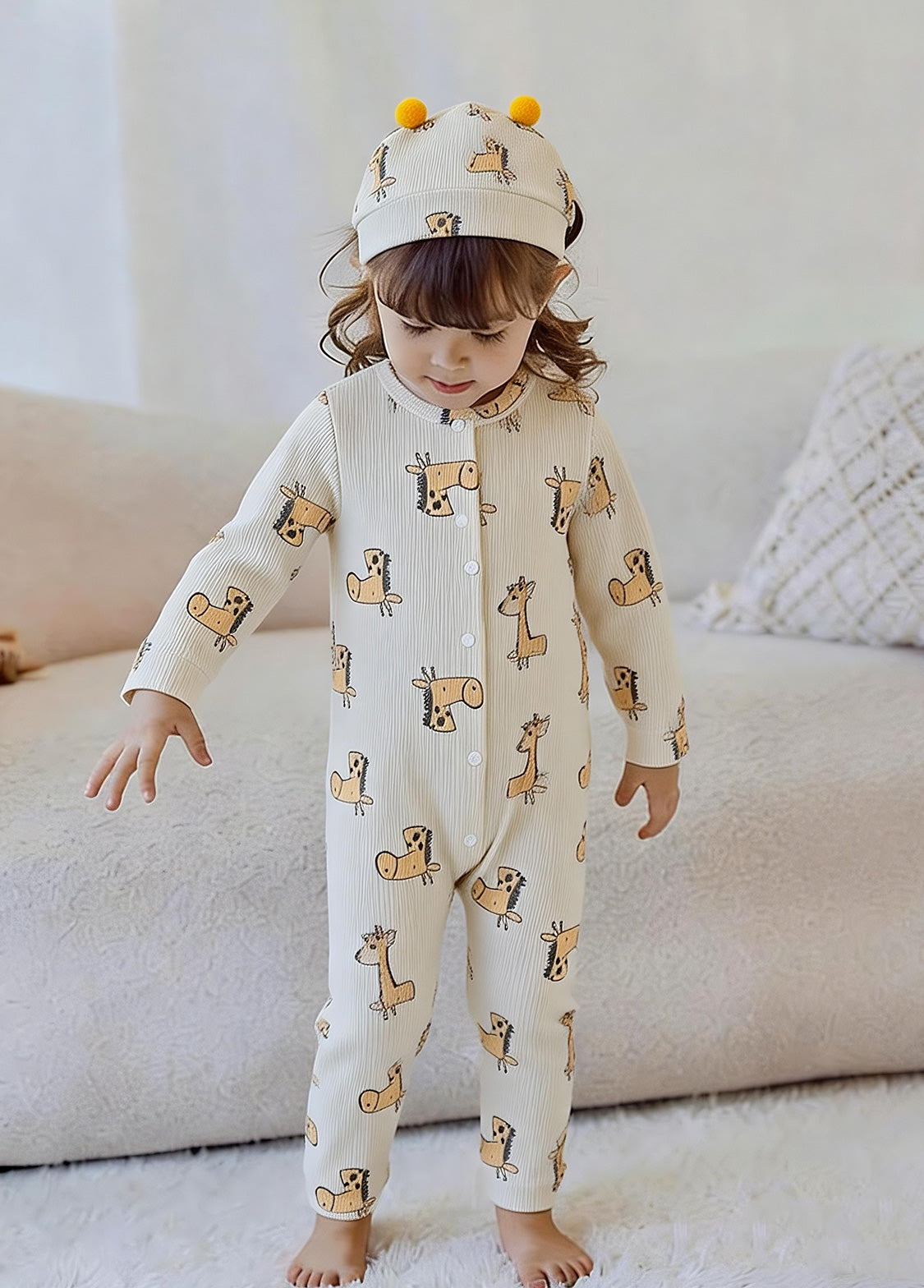 Baby Cute Cartoon Print Long-sleeved Romper With Hood