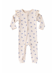 Baby Bow Print Cotton Zipper Romper