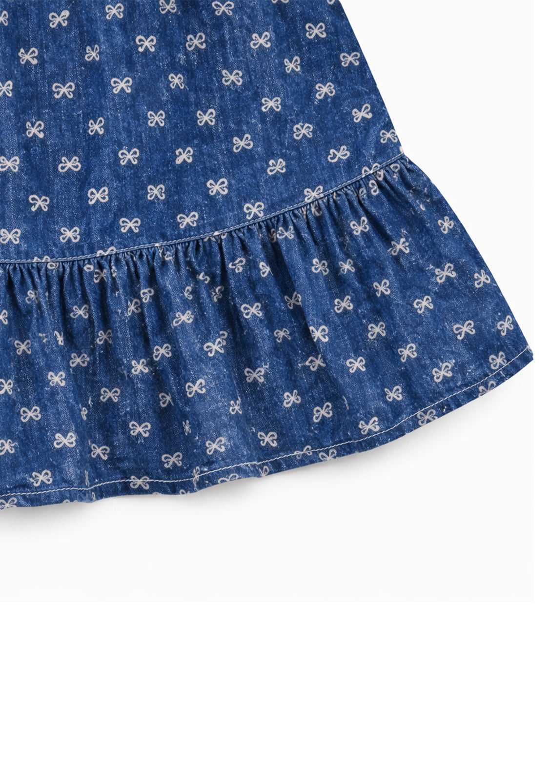 Girls Bow Print Cotton Denim Dress