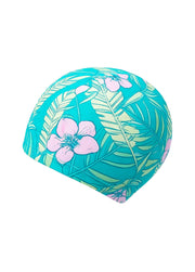 Girls' Long-Sleeve One-Piece Swimsuit Set — Tropical Floral & Leaf Print, Includes Swim Cap — Sun Protection & Quick-Drying
