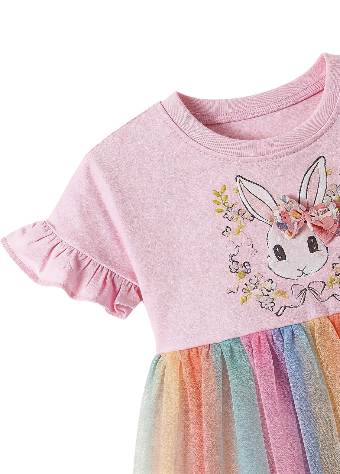 Girls Cotton Bunny Rainbow Tulle Dress