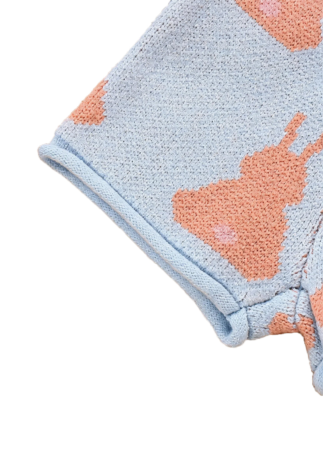 Girls Cute Bunny Jacquard Short-sleeved Sweater And Shorts Set