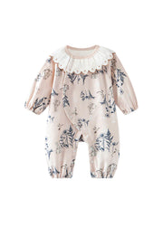 Baby Girls Cute Bamboo Fiber Floral Cartoon Print Dollar Collar Romper