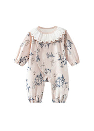 Baby Girls Cute Bamboo Fiber Floral Cartoon Print Dollar Collar Romper