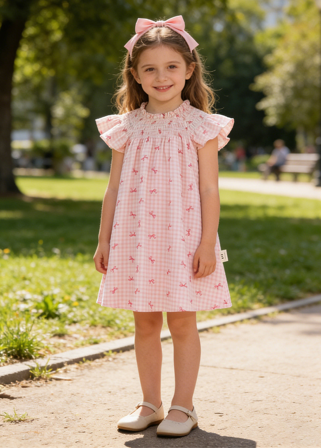 Girls Bow Print Cotton Dress