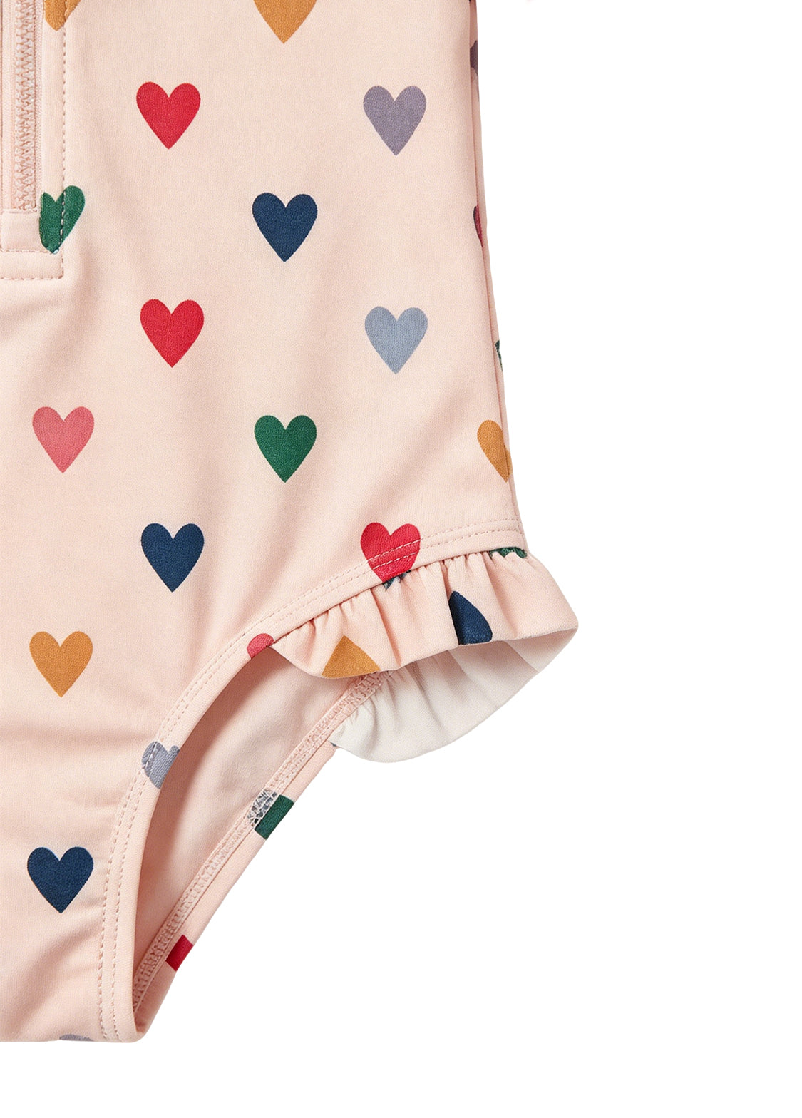 Girls' Swimsuit: Toddler & Kids' One-Piece Long-Sleeve Swimwear with Small Heart Print — Sun-Protective & Quick-Drying