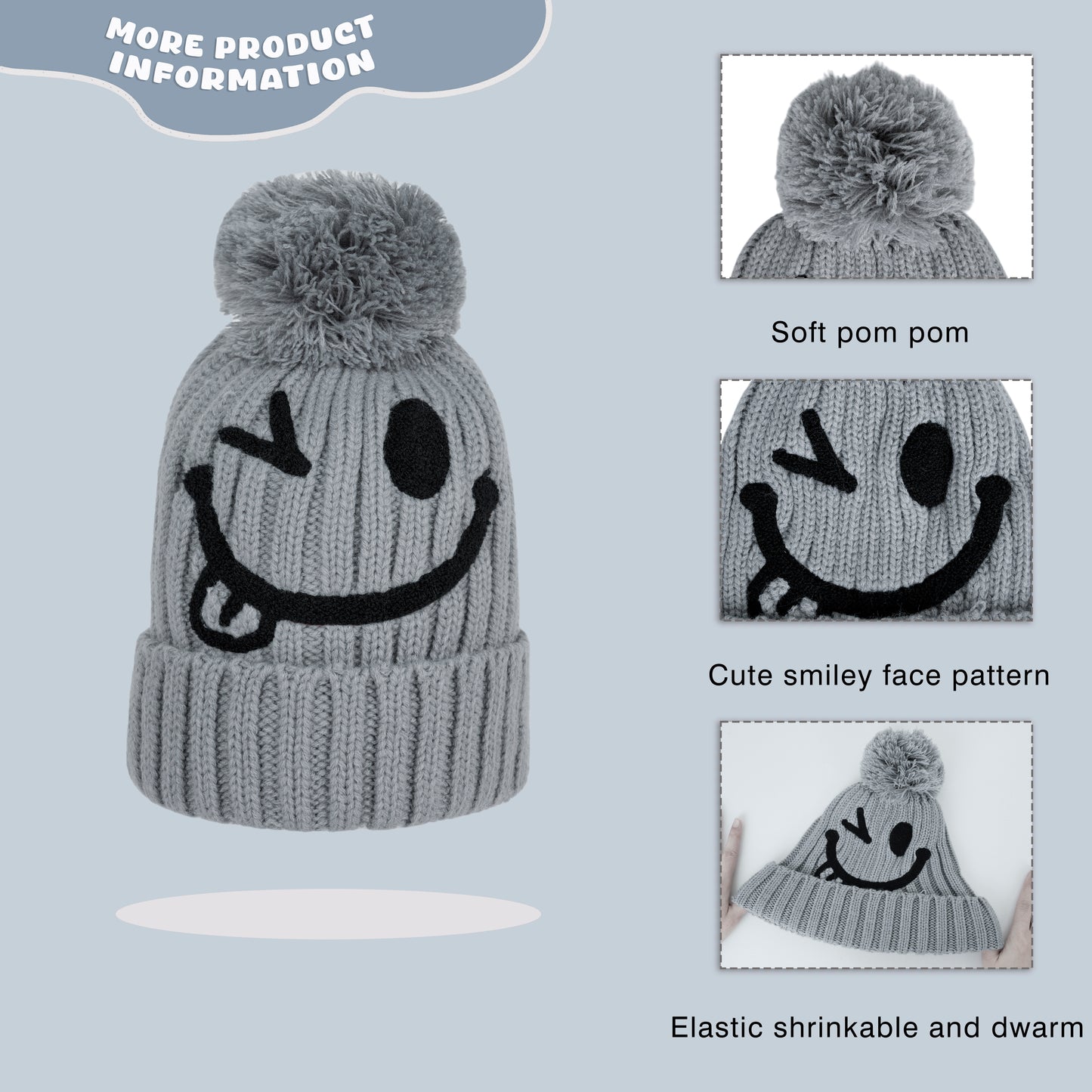 Children Toddler Soft Rib-Knit Beanie Foldover Cuff with Smile Face