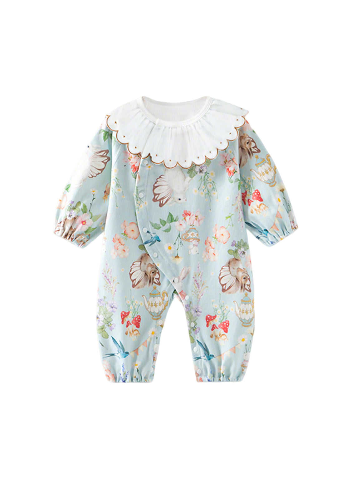 Baby Girls Cute Bamboo Fiber Floral Cartoon Print Dollar Collar Romper