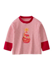 Kids Spring Autumn Long Sleeve Striped T-Shirt Unisex Baby Color-Block Patchwork Sleeve Cotton Top