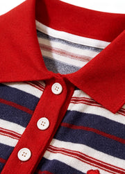 Kids Summer Striped Sleeveless Polo Shirt Toddler Girls Retro Knit Cotton Vest Top with Cartoon Dog Embroidery