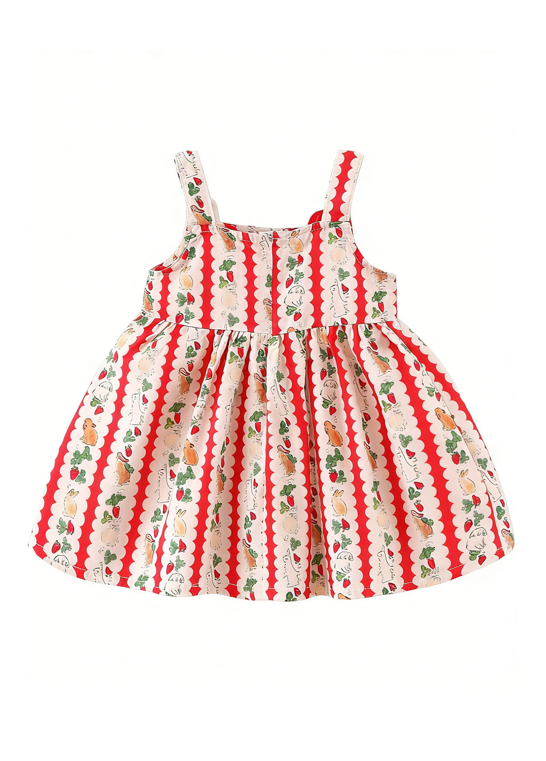 Girls Bunny Print Ruffle Cotton Suspender Dress