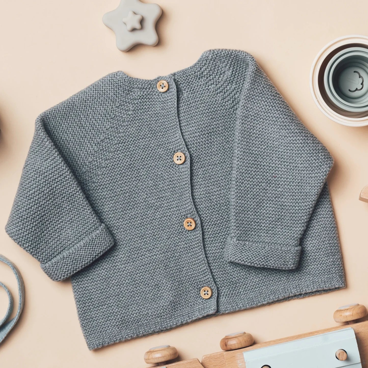 Comfy Baby Knit Set with Wooden Toy