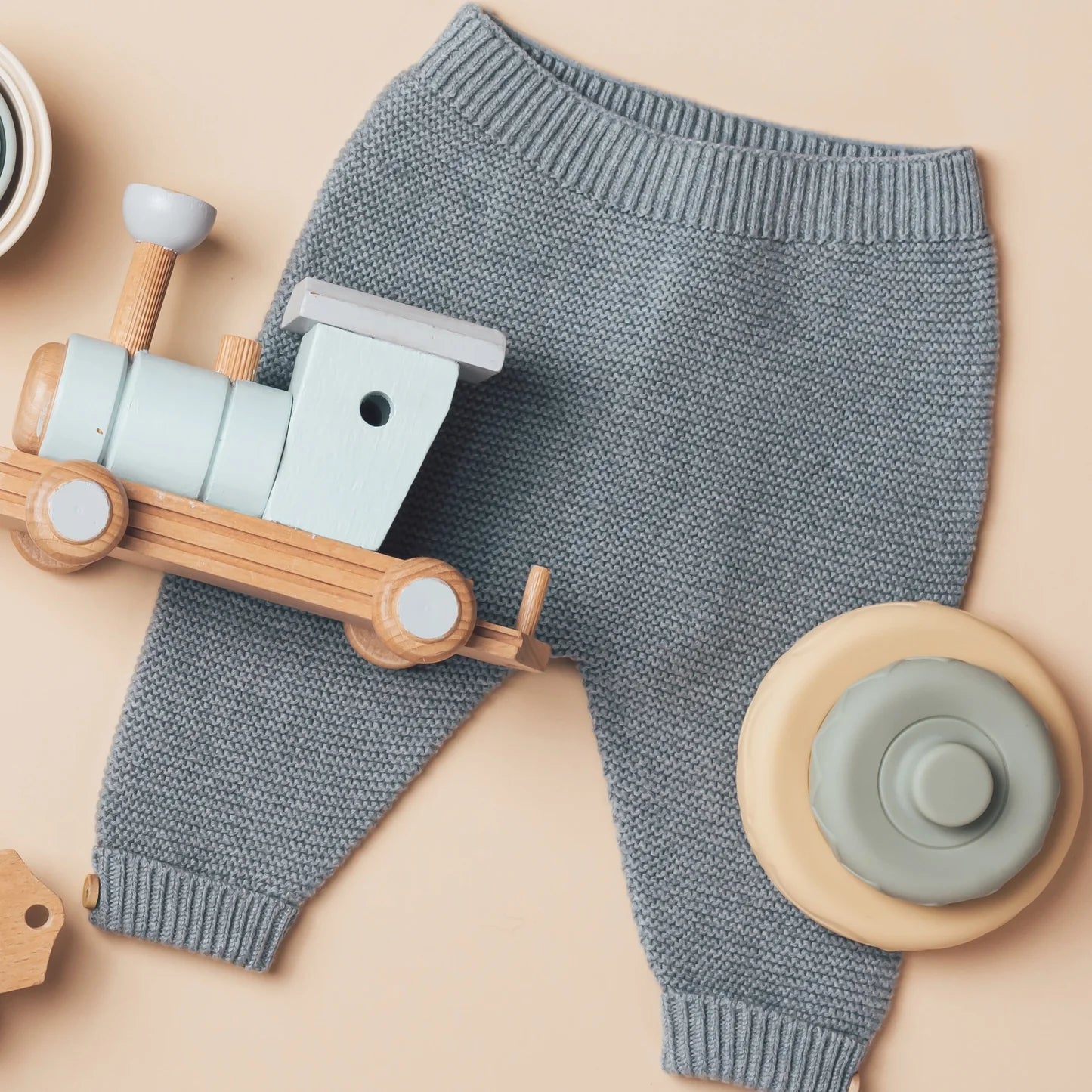 Comfy Baby Knit Set with Wooden Toy