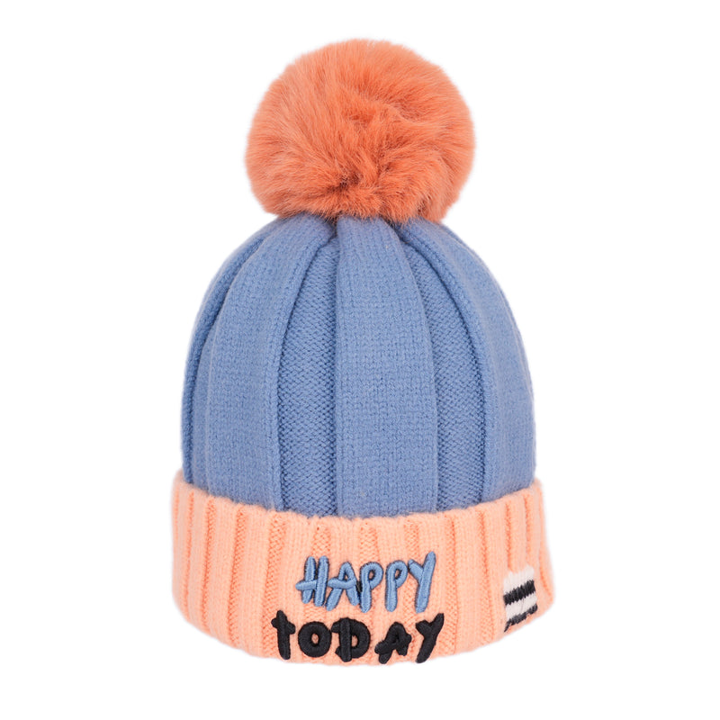Happy Today Pom Pom Knit Beanie Hat