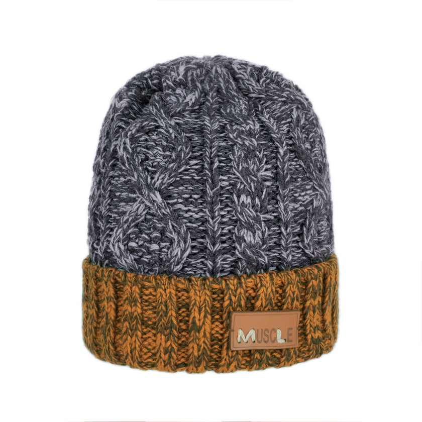 Two-Tone Cable Knit Beanie Hat