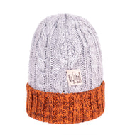 Two-Tone Cable Knit Beanie Hat
