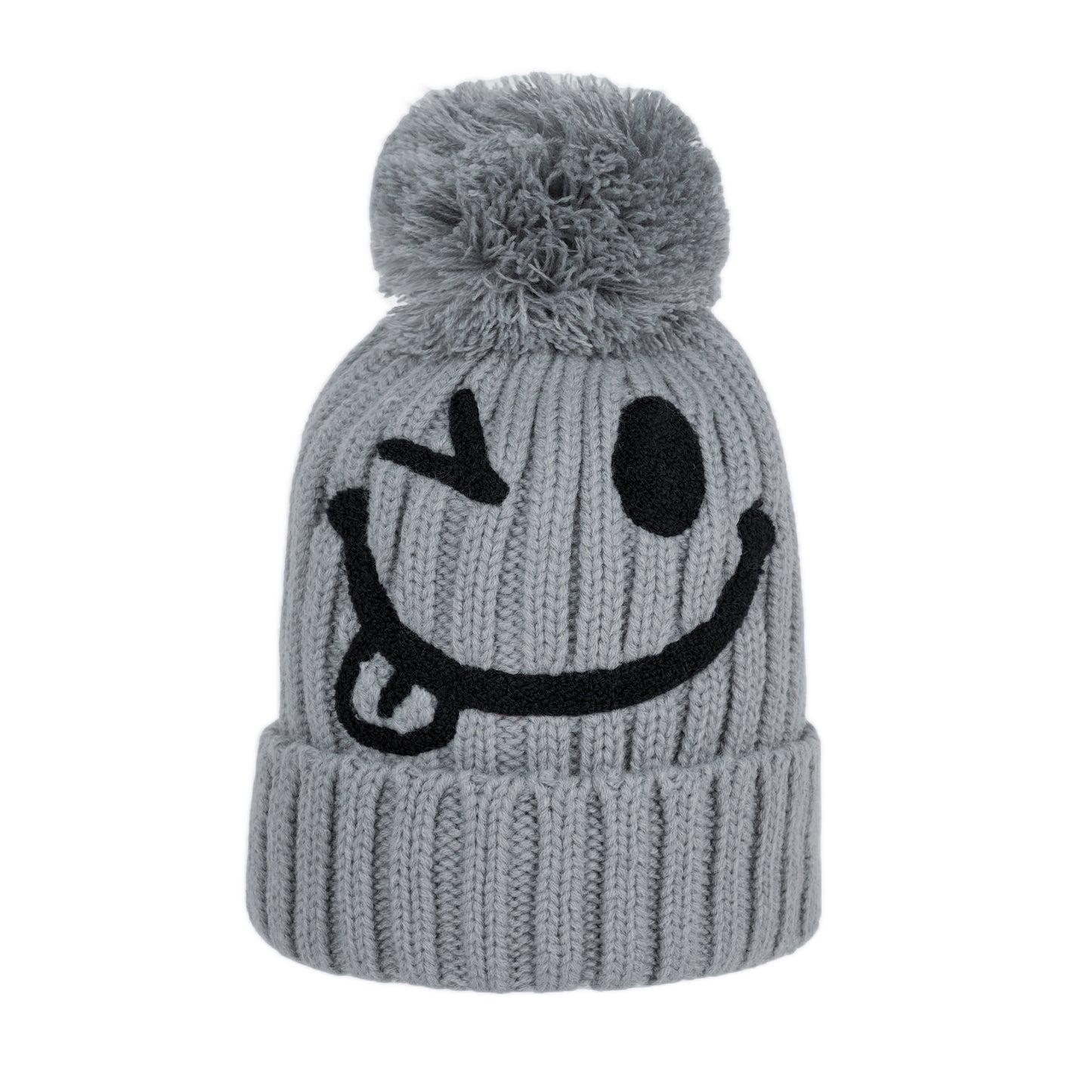 Children Toddler Soft Rib-Knit Beanie Foldover Cuff with Smile Face