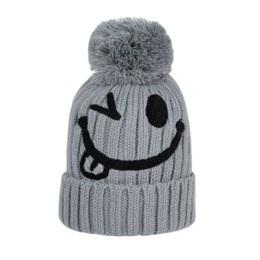 Smiley Pom Knit Beanie