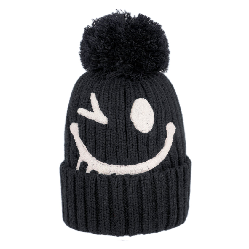 Smiley Pom Knit Beanie
