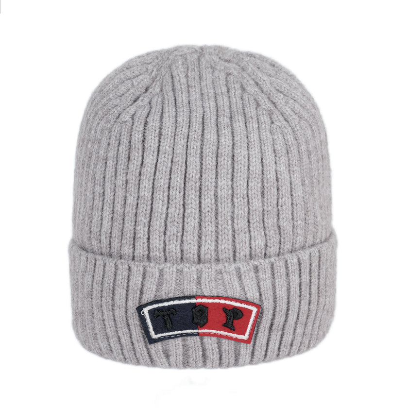 Ribbed Knit Beanie with Logo Patch