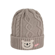 Grey Cable Knit Bear Beanie Hat
