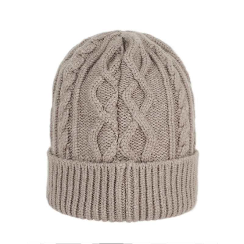 Grey Cable Knit Bear Beanie Hat