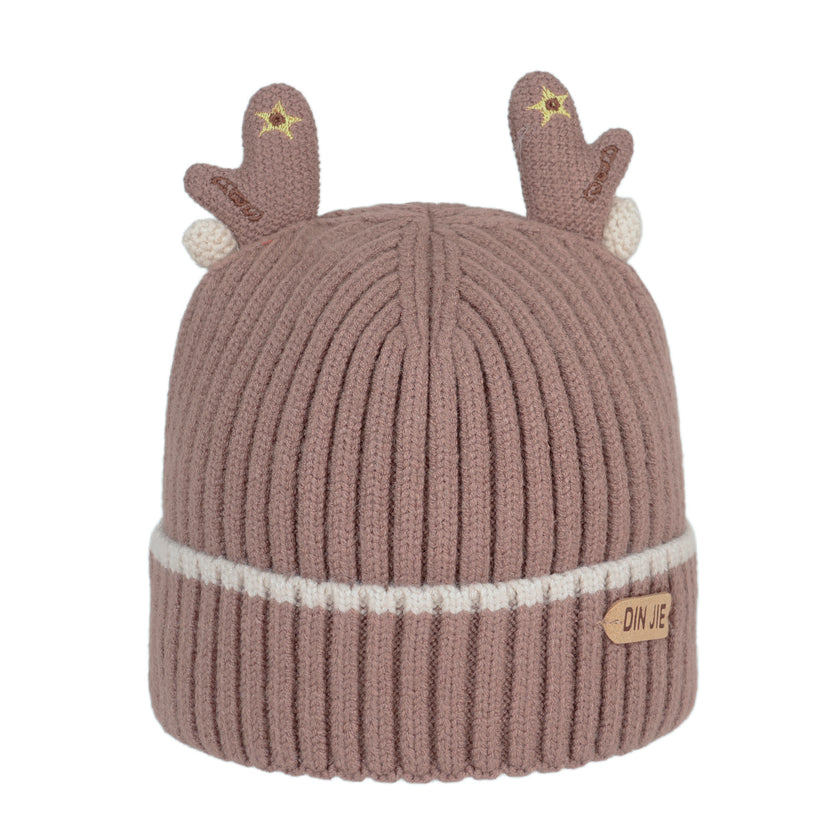 Brown Antler Knit Beanie Hat