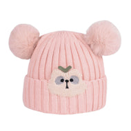 Pink Bear Pom Pom Knit Beanie Hat
