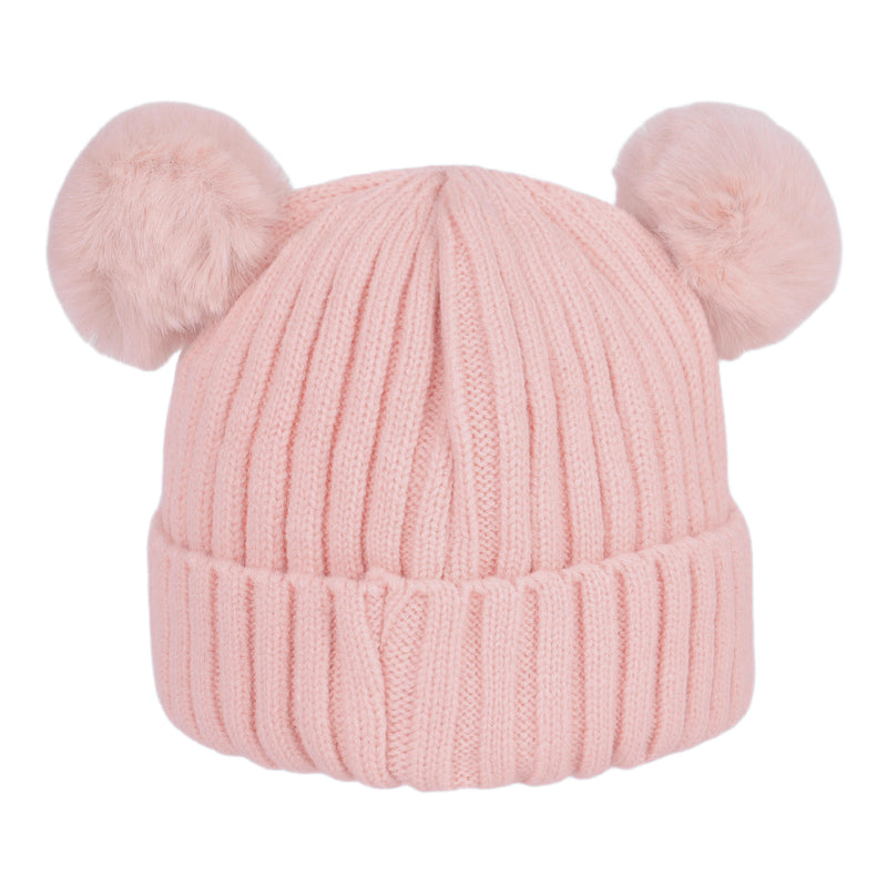 Pink Bear Pom Pom Knit Beanie Hat
