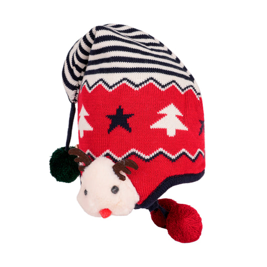 Kids Pom Pom Deer Christmas Beanie Hat