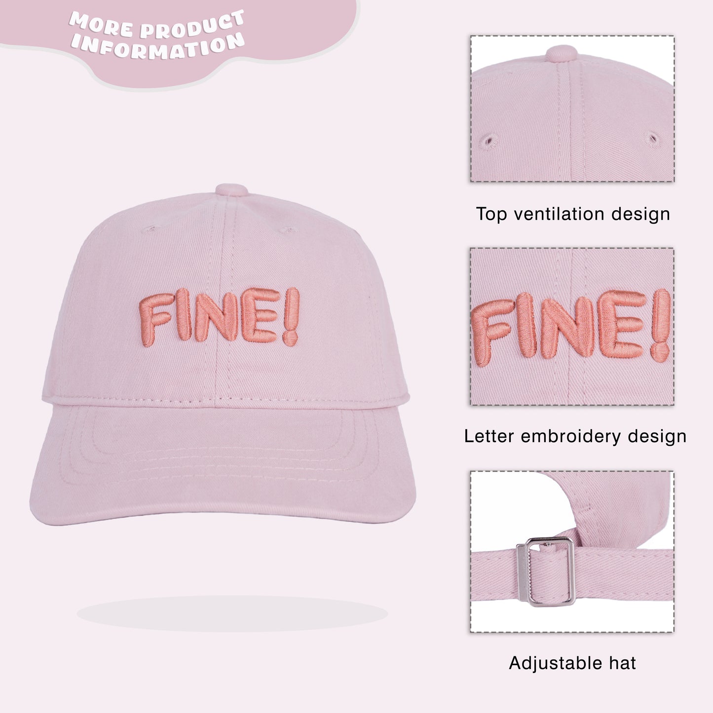 Embroidery Baseball Cap Hat-Pink