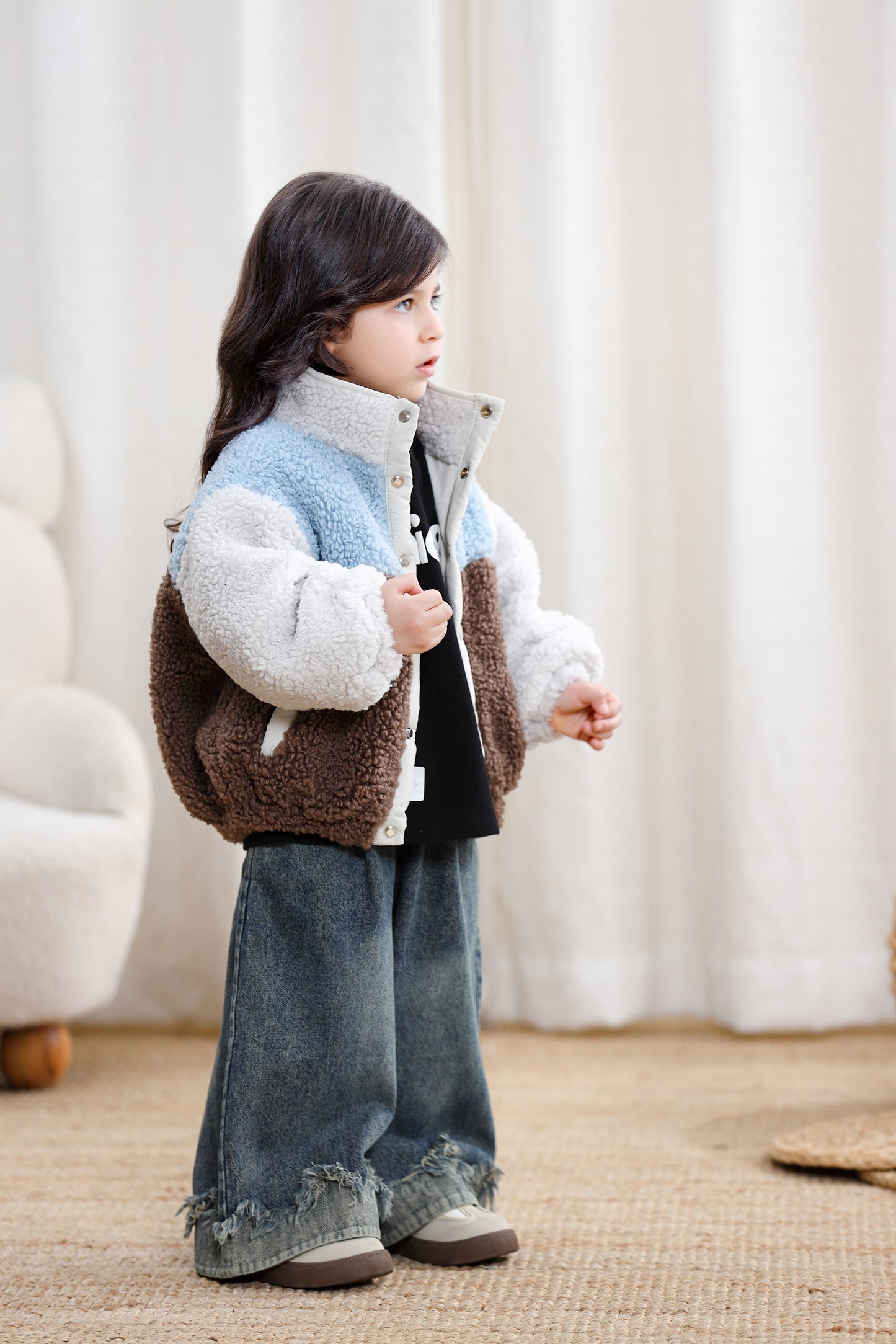 Color Block Sherpa Fleece Zipper Kids Jacket