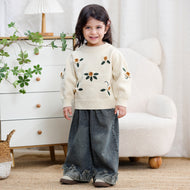 Girls Floral Embroidered Knit Sweater
