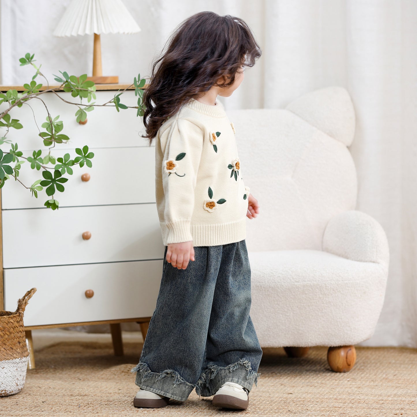 Children Girl Boutique 3D Embroidery Flower Sweater