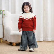 Girls Contrast Collar Knit Sweater